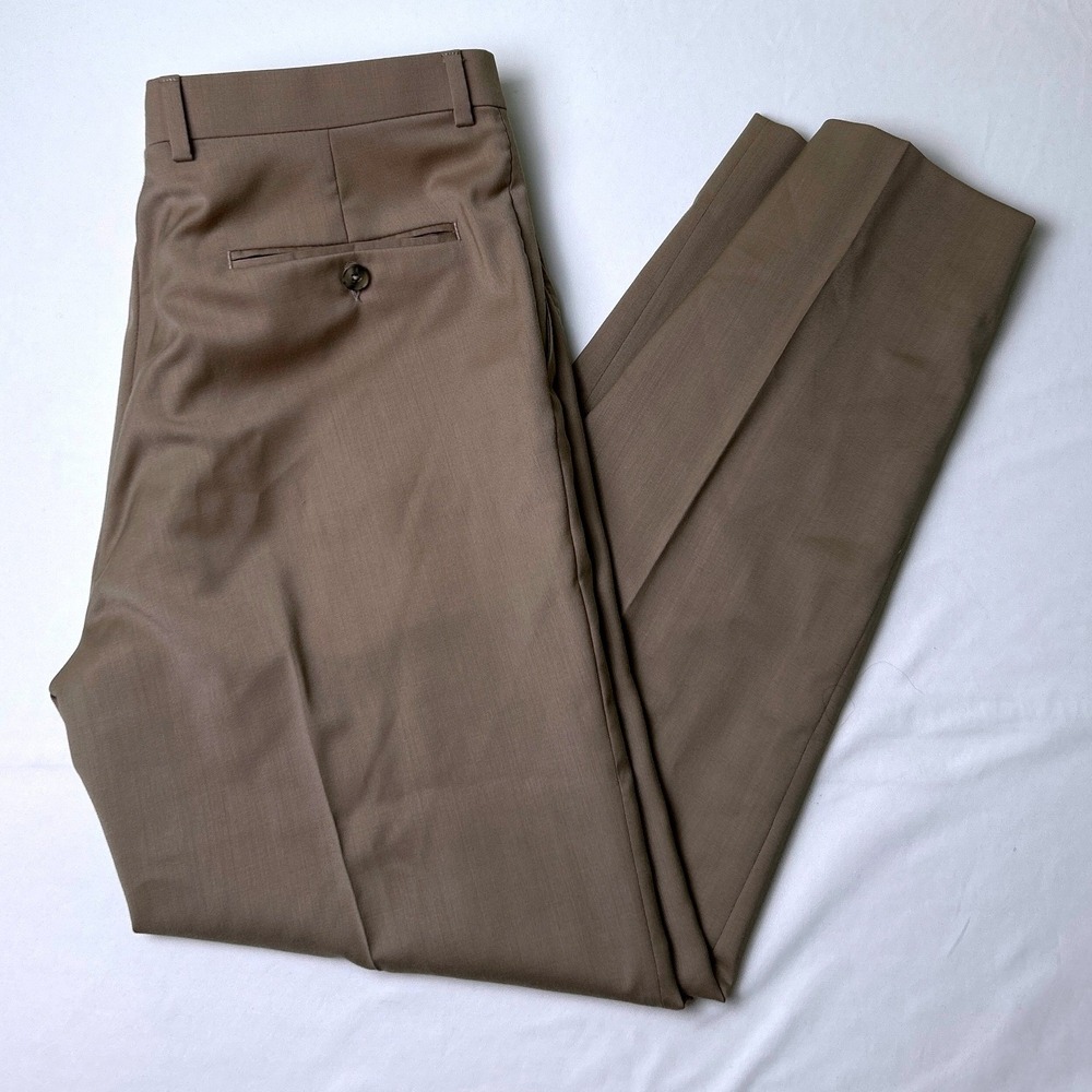 Awearness Kenneth Cole Mens Wool Blend Flat Front Dress Pants Size 35x30 Tan